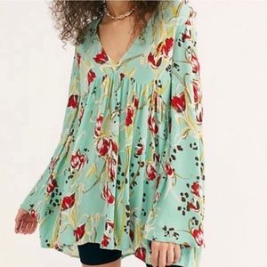𝅺Free People 🦋 Bella Floral Print Teal Tunic